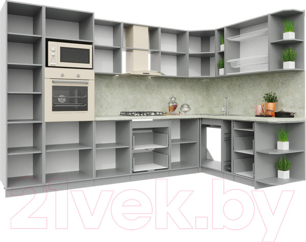 Изображение товара Кухонный гарнитур Интерлиния Мила Пластик 1.88x3.2 правая (черный/белый глянец/опал светлый)