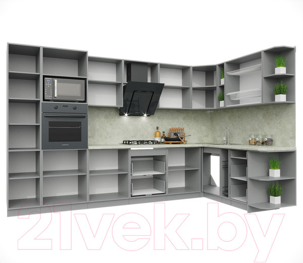 Изображение товара Кухонный гарнитур Интерлиния Мила Пластик 1.88x3.4 правая (черный/белый глянец/опал светлый)