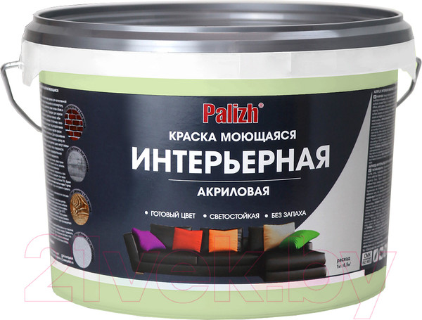 Изображение товара Краска Palizh Акриловая интерьерная моющаяся (3.7кг, зеленый чай)