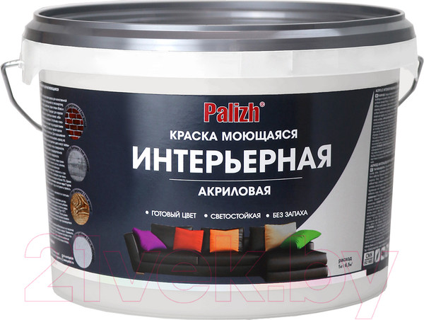 Изображение товара Краска Palizh Акриловая интерьерная моющаяся (3.7кг, пломбир)