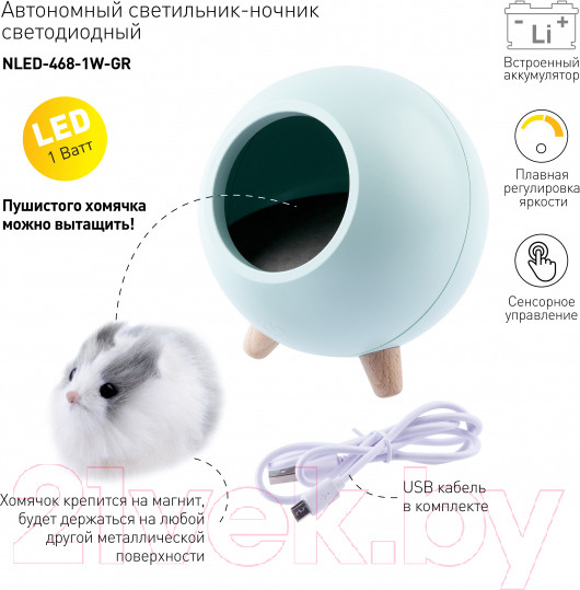 Изображение товара Ночник ЭРА NLED-468-1W-GR / Б0052817 (зеленый)