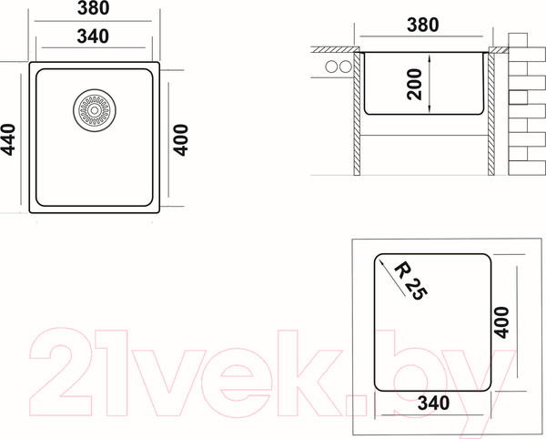Изображение товара Мойка кухонная Ukinox Лофт LOB340.400-GT10P