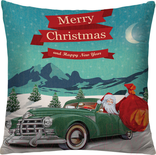 Изображение товара Наволочка декоративная JoyArty Санта в автомобиле / sl_19385
