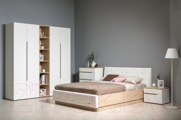 Изображение товара Прикроватная тумба Mobi Муссон 16.03 (белый PE шагрень/дуб эндгрейн элегантный)