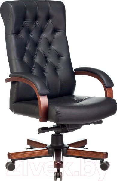 Изображение товара Кресло офисное Бюрократ T-9928WALNUT (черный кожа/дерево)