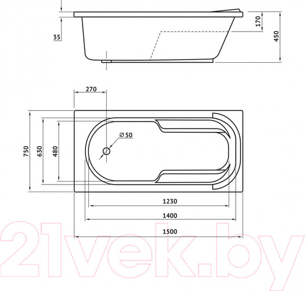 Изображение товара Ванна акриловая Berges Lumbo 150x75 / 050001