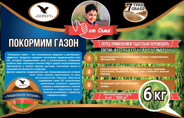 Изображение товара Удобрение БЕРКУТ Покормим газон (6кг)