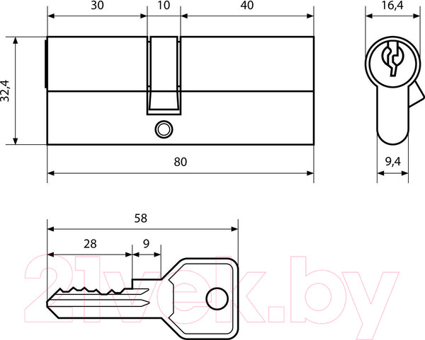 Изображение товара Цилиндровый механизм замка Стандарт Z.I.80-5K CP (30x10x40)