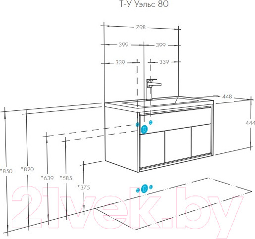 Изображение товара Тумба под умывальник Акватон Уэльс 80 (1A267901WA6A0)