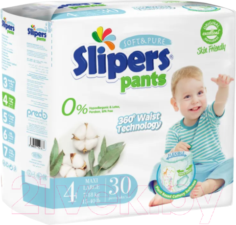 Изображение товара Подгузники-трусики детские Slipers L 7-18кг / Pants30 (30шт)