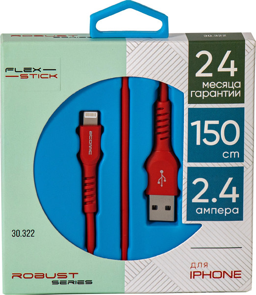 Изображение товара Кабель Atomic Flexstick Robust Lightning 30321 (1.5м, красный)