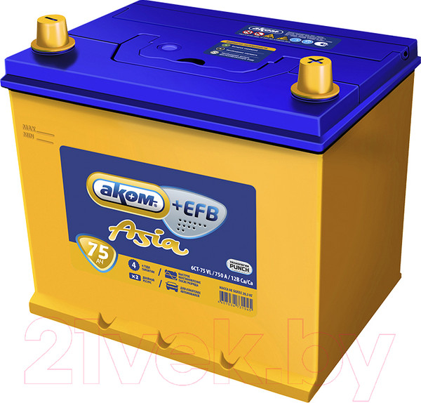 Изображение товара Автомобильный аккумулятор AKOM Asia Евро+EFB R+ 750A (75 А/ч)