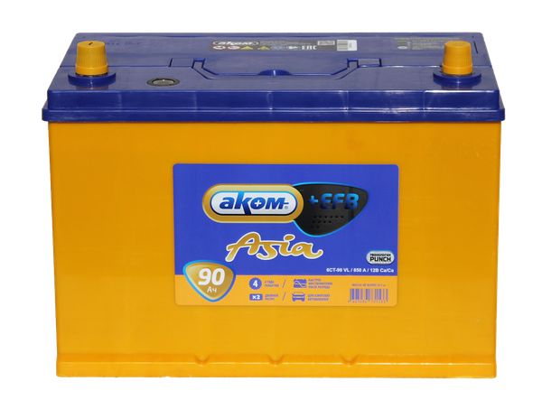 Изображение товара Автомобильный аккумулятор AKOM Asia 6СТ-90VL +EFB L+ 850A (90 А/ч)