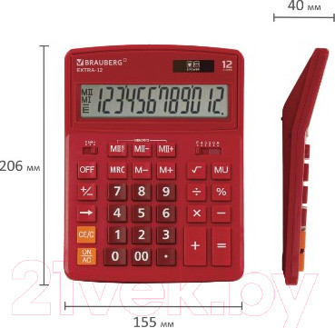 Изображение товара Калькулятор Brauberg Extra-12-WR / 250484 (бордовый)