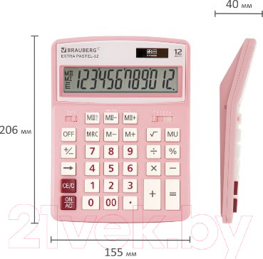 Изображение товара Калькулятор Brauberg Extra Pastel-12-PK / 250487 (розовый)