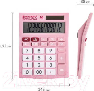 Изображение товара Калькулятор Brauberg Ultra Pastel-12-PK / 250503 (розовый)