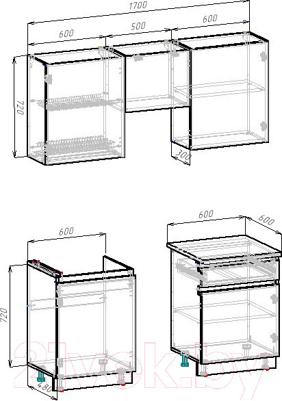 Изображение товара Кухонный гарнитур ВерсоМебель Эко-7 1.7 (белый фасадный/черный/ст.мрамор итальянский)