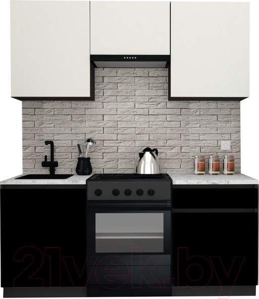 Изображение товара Кухонный гарнитур ВерсоМебель Эко-7 1.7 (белый фасадный/черный/ст.мрамор итальянский)