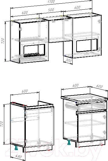 Изображение товара Кухонный гарнитур ВерсоМебель Эко-7 1.7 (дуб крафт белый/антрацит/ст.мрамор итальянский)