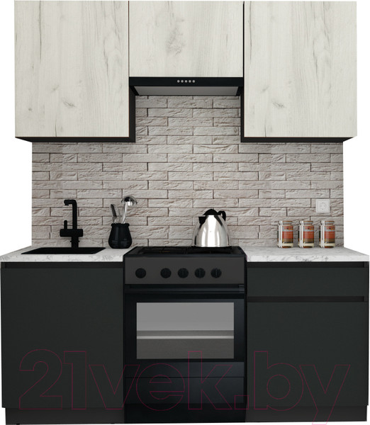 Изображение товара Кухонный гарнитур ВерсоМебель Эко-7 1.7 (дуб крафт белый/антрацит/ст.мрамор итальянский)