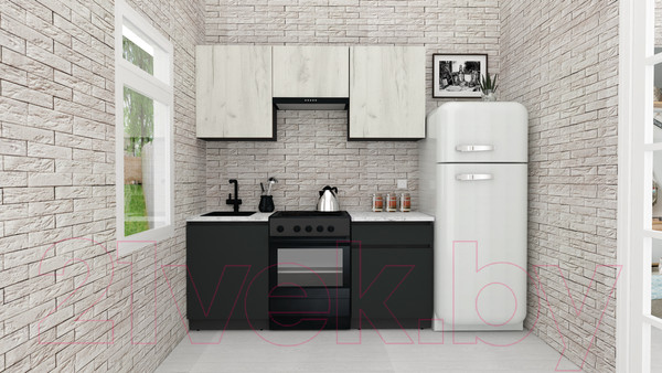 Изображение товара Кухонный гарнитур ВерсоМебель Эко-7 1.7 (дуб крафт белый/антрацит/ст.мрамор итальянский)