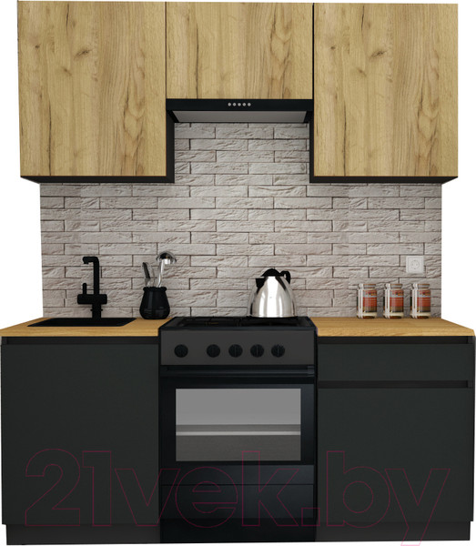 Изображение товара Кухонный гарнитур ВерсоМебель Эко-7 1.7 (дуб крафт золотой/антрацит/ст.золотистый дуб)