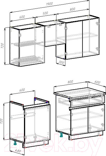 Изображение товара Кухонный гарнитур ВерсоМебель Эко-7 1.9 (сумеречный голубой/дуб гранж песочный/ст.альберика)