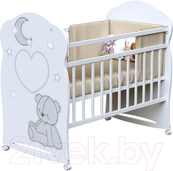 Изображение товара Детская кроватка VDK Bear And Moon колесо-качалка (белый)