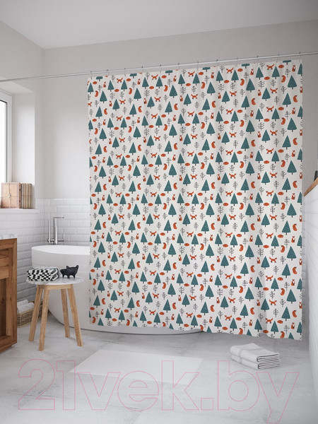 Изображение товара Шторка-занавеска для ванны JoyArty Лисицы в лесу / sc_78640