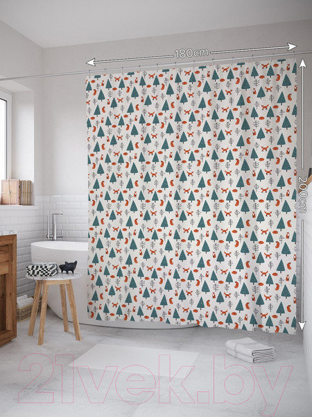 Изображение товара Шторка-занавеска для ванны JoyArty Лисицы в лесу / sc_78640
