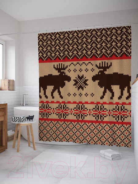 Изображение товара Шторка-занавеска для ванны JoyArty Вышивка с оленями / sc_78634
