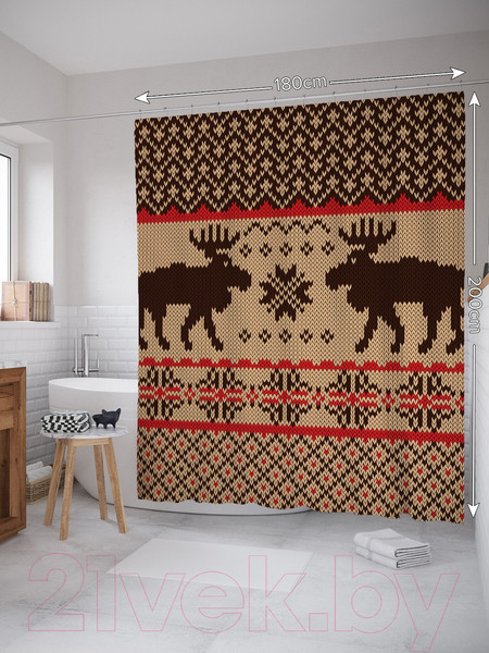 Изображение товара Шторка-занавеска для ванны JoyArty Вышивка с оленями / sc_78634