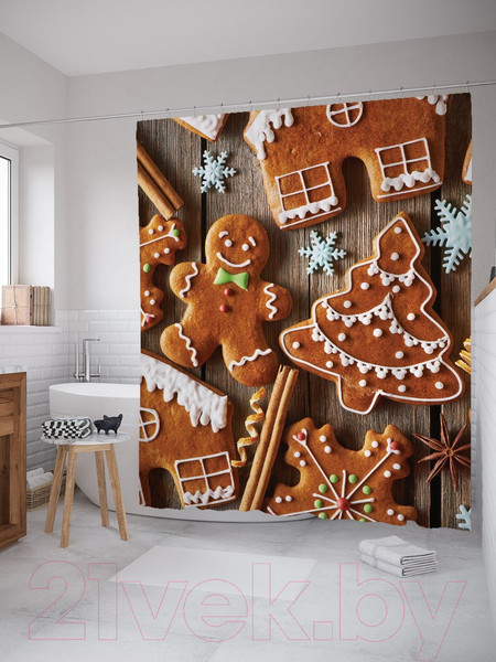 Изображение товара Шторка-занавеска для ванны JoyArty Праздничные пряники / sc_78633