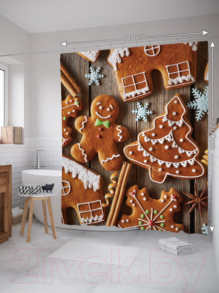 Изображение товара Шторка-занавеска для ванны JoyArty Праздничные пряники / sc_78633