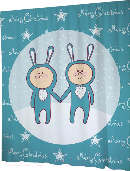 Изображение товара Шторка-занавеска для ванны JoyArty Новогодние братишки-зайчишки / sc_78082