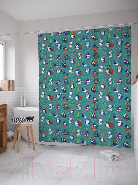 Изображение товара Шторка-занавеска для ванны JoyArty Зимние забавы зверей / sc_290629
