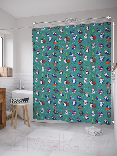 Изображение товара Шторка-занавеска для ванны JoyArty Зимние забавы зверей / sc_290629