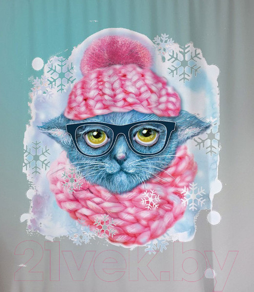 Изображение товара Шторка-занавеска для ванны JoyArty Зимняя прогулка кошечки / sc_290628