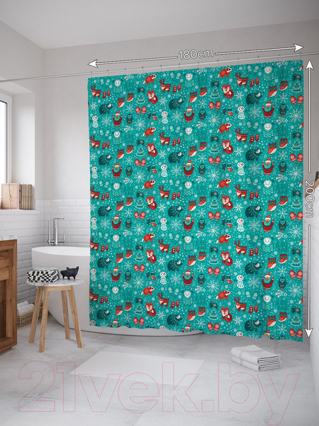 Изображение товара Шторка-занавеска для ванны JoyArty Новогоднее веселье у животных / sc_290621