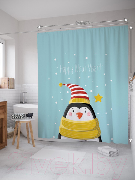 Изображение товара Шторка-занавеска для ванны JoyArty Пингвин в новогоднюю ночь / sc_290615