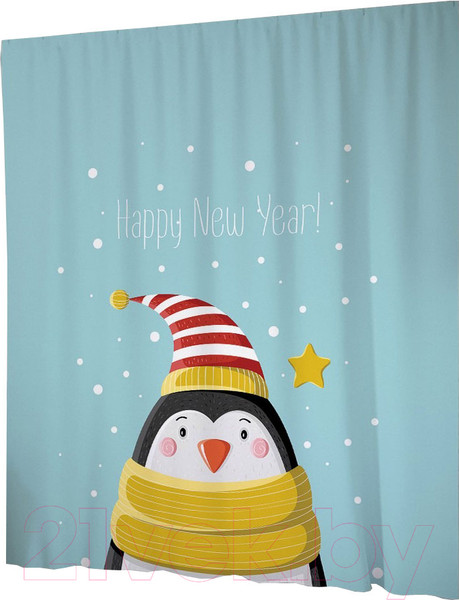 Изображение товара Шторка-занавеска для ванны JoyArty Пингвин в новогоднюю ночь / sc_290615