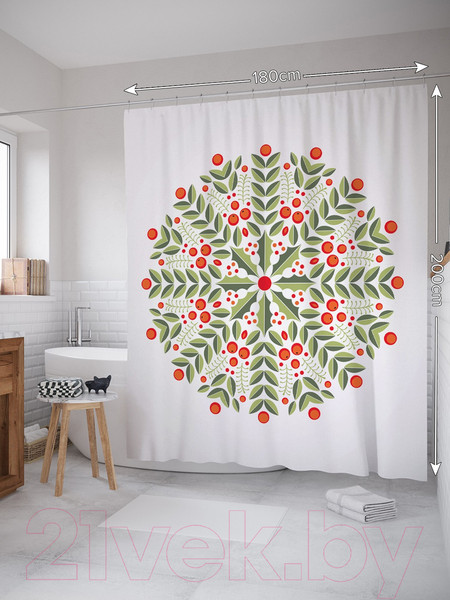 Изображение товара Шторка-занавеска для ванны JoyArty Снежинка из веток смородины / sc_290613