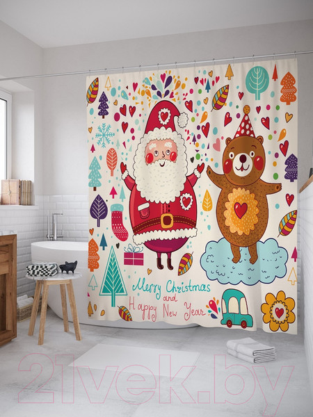 Изображение товара Шторка-занавеска для ванны JoyArty Новогодние краски / sc_20031