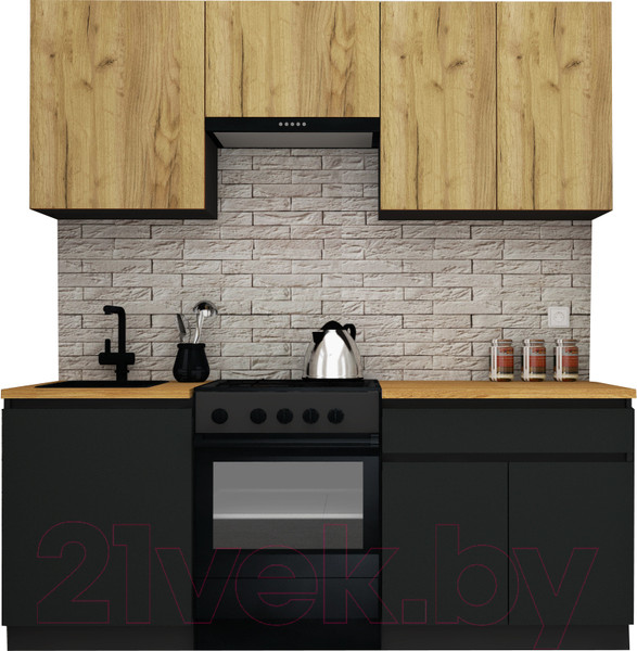 Изображение товара Кухонный гарнитур ВерсоМебель Эко-7 1.9 (дуб крафт золотой/антрацит/ст.золотистый дуб)