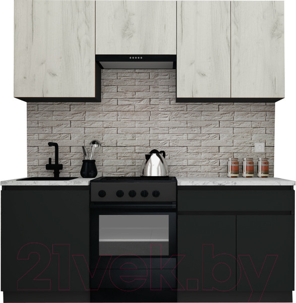 Изображение товара Кухонный гарнитур ВерсоМебель Эко-7 1.9 (дуб крафт белый/антрацит/ст.мрамор итальянский)