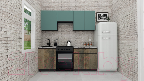 Изображение товара Кухонный гарнитур ВерсоМебель Эко-7 1.9 (сумеречный голубой/дуб гранж песочный/ст.альберика)