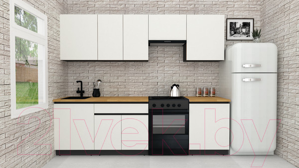 Изображение товара Кухонный гарнитур ВерсоМебель Эко-7 2.5 (белый фасадный/ст.золотистый дуб)