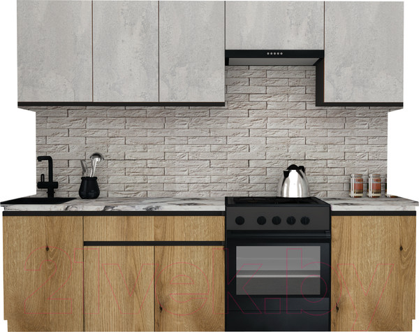 Изображение товара Кухонный гарнитур ВерсоМебель Эко-7 2.5 (бетонный камень/дуб эвок прибрежный/ст.мрамор итальянский)