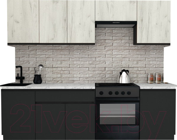 Изображение товара Кухонный гарнитур ВерсоМебель Эко-7 2.5 (дуб крафт белый/антрацит/ст.мрамор итальянский)