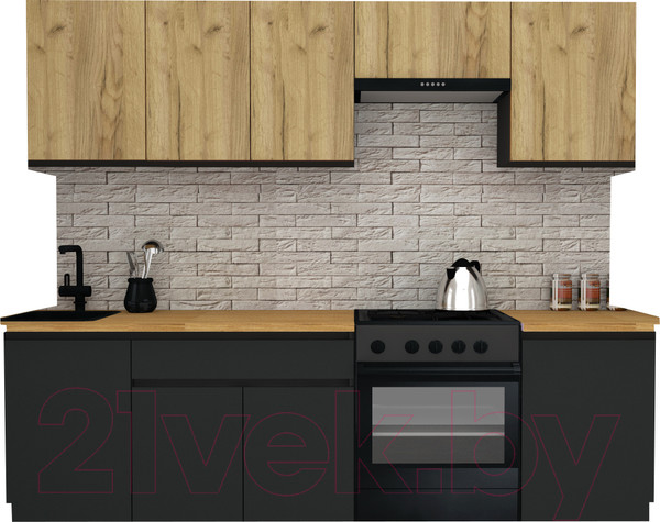 Изображение товара Кухонный гарнитур ВерсоМебель Эко-7 2.5 (дуб крафт золотой/антрацит/ст.золотистый дуб)